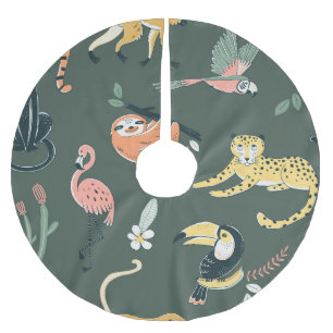 Jungle Tiere Vintag Flora Fauna Polyester Weihnachtsbaumdecke