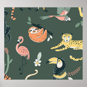 Jungle Tiere Vintag Flora Fauna Poster