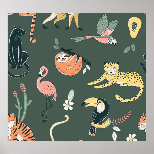 Jungle Tiere Vintag Flora Fauna Poster (Vorne)