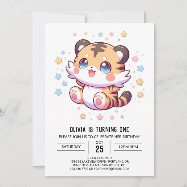 Jungle Tiger 1. Geburtstag Einladung (Vorderseite)