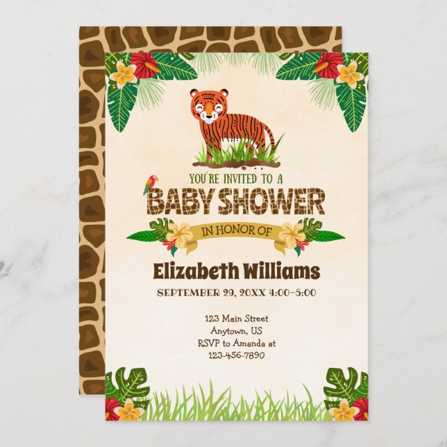 Jungle Tiger Baby Dusche Einladung (Vorne/Hinten)