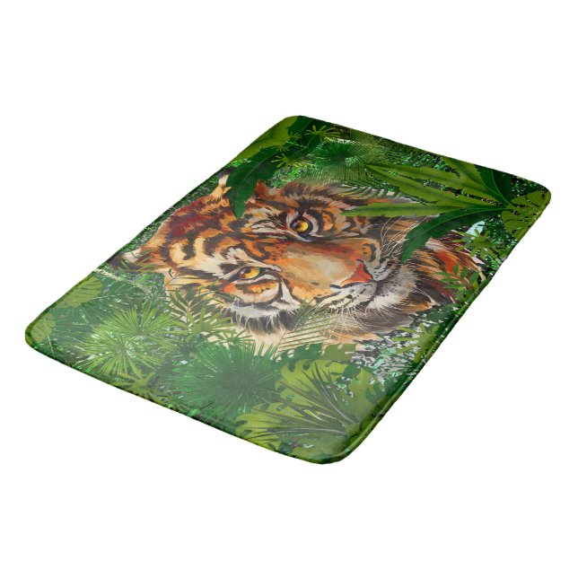 Jungle Tiger Bath Mat | Farbenfrohe Tiger Art Badematte (Schrägansicht)
