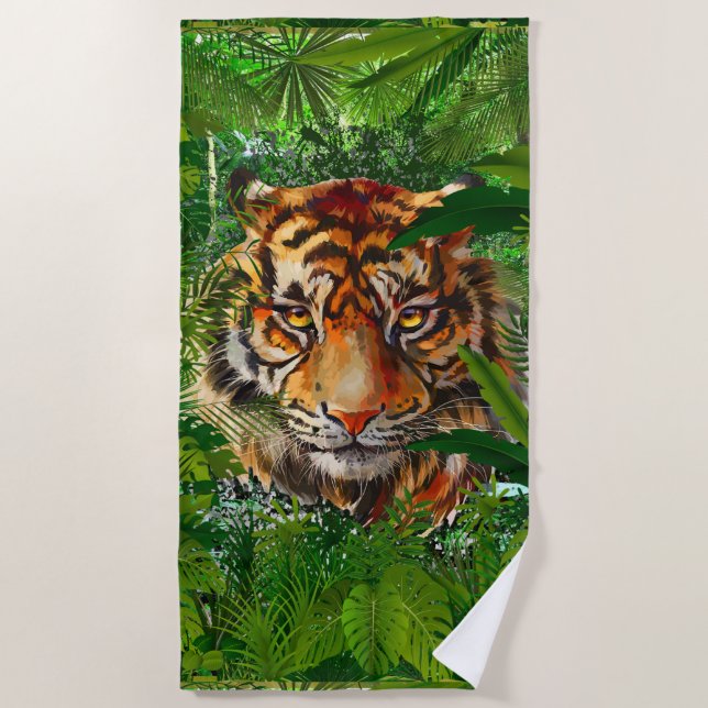 Jungle Tiger Beach Handtuch | Farbiger Tiger (Vorderseite)