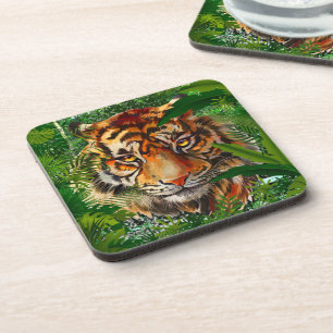 Jungle Tiger Beverage Coaster   Farbenfrohe Tiger  Getränkeuntersetzer