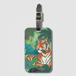 Jungle Tiger Illustration mit Namen Gepäckanhänger
