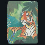 Jungle Tiger Illustration mit Namen iPad Air Hülle<br><div class="desc">Digital illustrierter Kunstdruck eines hellen Orangentigers in üppiger,  grüner Dschungelatmosphäre. Design von Shelby Allison.</div>