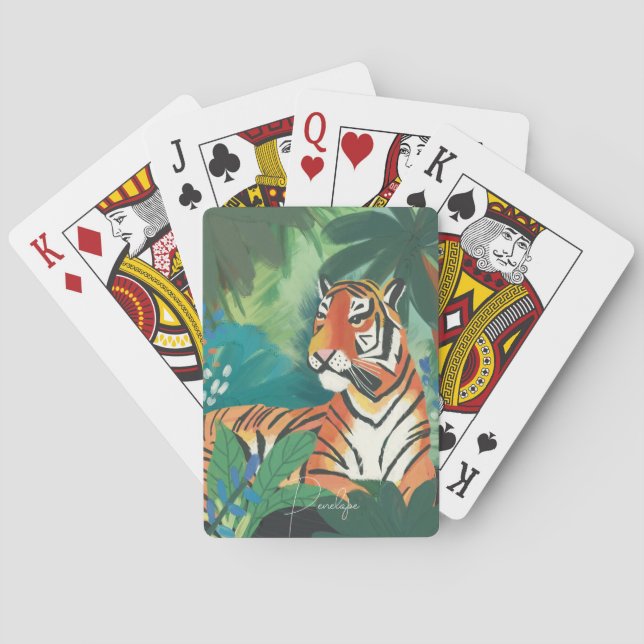 Jungle Tiger Illustration mit Namen Spielkarten (Rückseite)