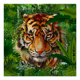 Jungle Tiger Poster - farbenfrohe Tiger Poster Glo