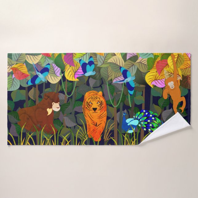 Jungle Tiger Sun Bear Peacock Affe Indischer Rolle Badhandtuch Set (Badehandtuch)