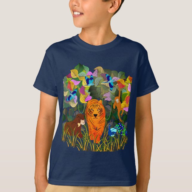 Jungle Tiger Sun Bear Peacock Affe Indischer Rolle T-Shirt (Vorderseite)
