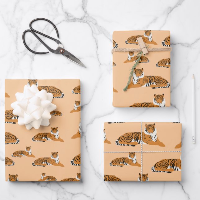 Jungle Tiger Tiermuster Geschenkpapier Set (Vorderseite)