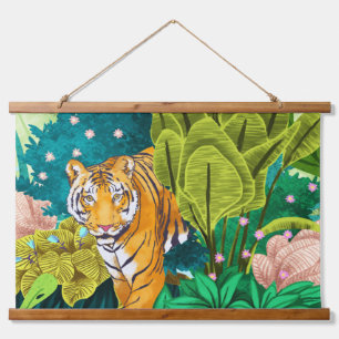 Jungle Tiger Wandteppich Mit Holzrahmen