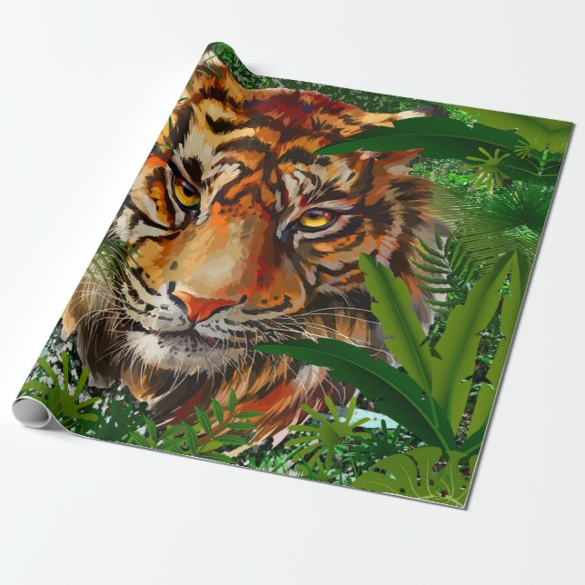 Jungle Tiger Wrapping Paper | Farblich Zeichnend Geschenkpapier (Ungerollt)