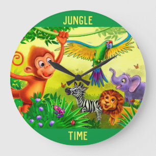 Jungle Time animals children's clock Große Wanduhr