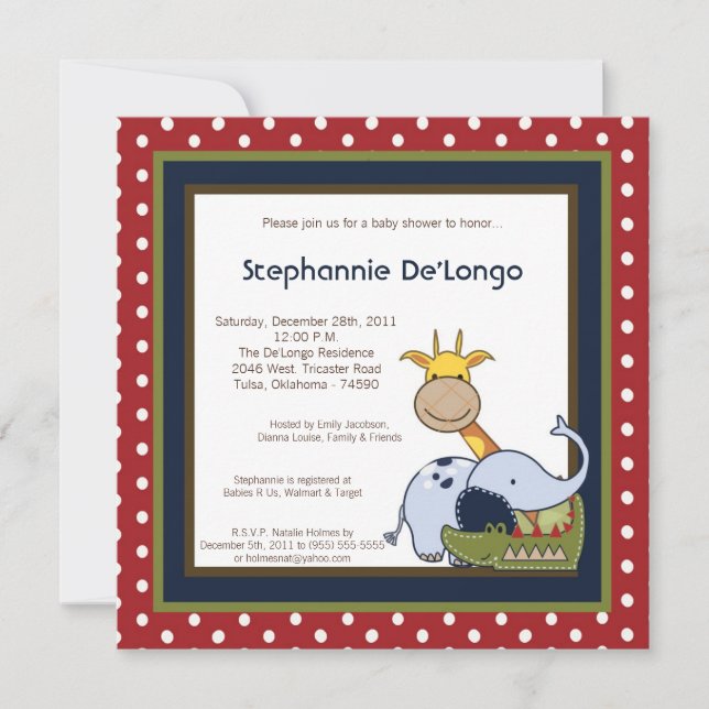 Jungle Time Zoo Animals Lio Kinderdusche Einladung (Vorderseite)