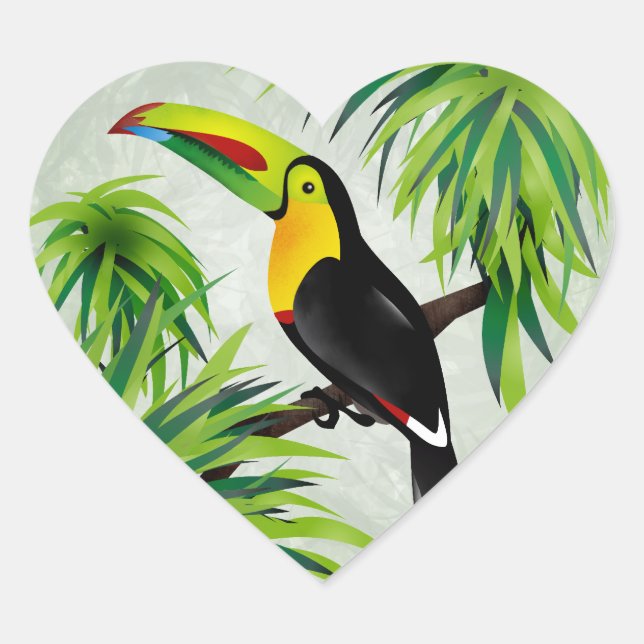 Jungle Toucan Herz-Aufkleber (Vorderseite)