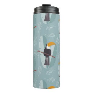 Jungle Toucan, nahtlos blauer Hintergrund. Thermosbecher
