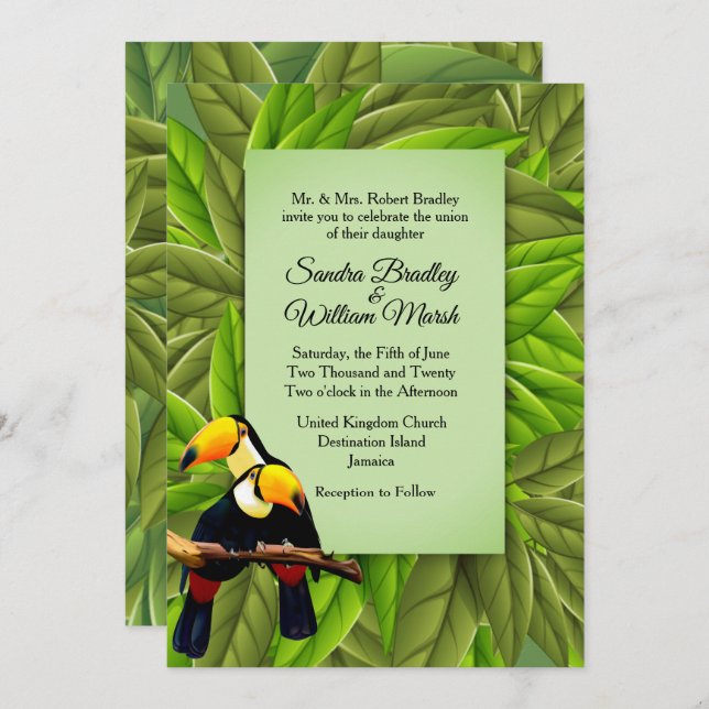 Jungle Toucans Hochzeitseinladung Einladung (Vorne/Hinten)