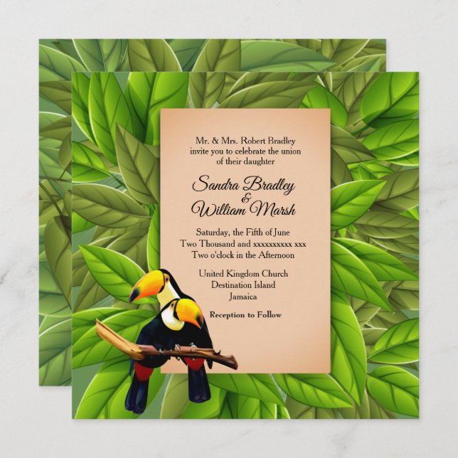 Jungle Toucans Hochzeitseinladung Einladung (Vorne/Hinten)
