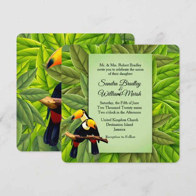 Jungle Toucans Hochzeitseinladung Einladung (Vorne/Hinten)