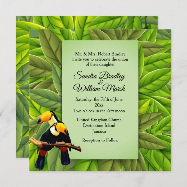 Jungle Toucans Hochzeitseinladung Einladung (Vorne/Hinten)