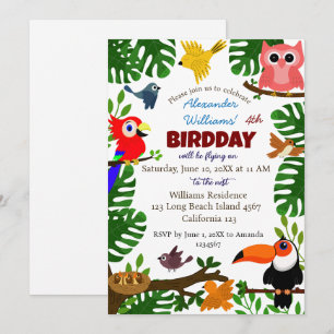 Jungle Tropical Summer Kids Bird Birthday Einladung