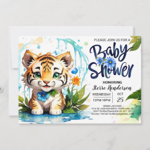 Jungle Vibes Blue Tiger Theme Baby Dusche Einladung