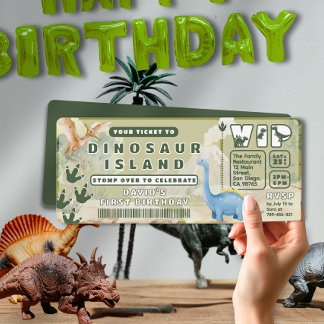 Jungle Volcano Dinosaur Themenpark Ticket Geburtst Einladung