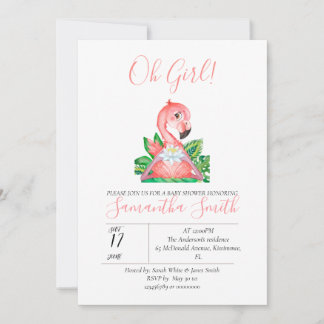 Jungle Watercolor Baby Dusche Pink Flamingo Invita Einladung
