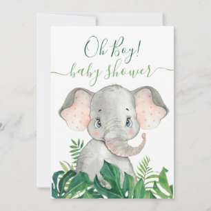 Jungle Watercolor Babydusche Elefant Einladung