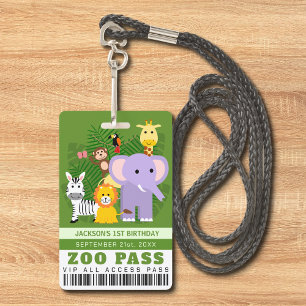 Jungle Wild Animal Zoo VIP Pass Kindergeburtstag Ausweis