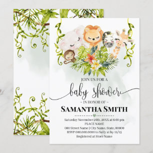 Jungle Wild Animals Baby Dusche Tropische Safari Einladung