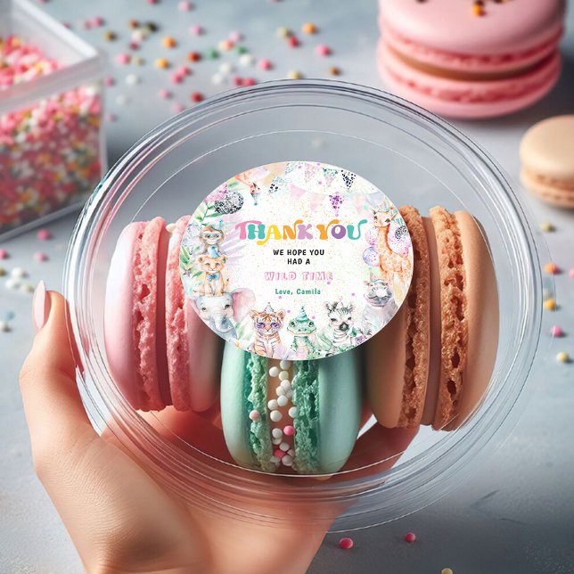 Jungle Wild Animals Girl Vielen Dank Runder Aufkleber (Von Creator hochgeladen)