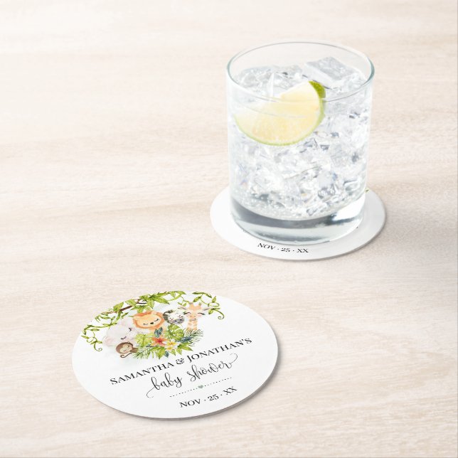 Jungle Wild Baby Animals Tropical Baby Dusche Runder Pappuntersetzer (Vor Ort)