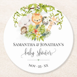 Jungle Wild Baby Animals Tropical Baby Dusche Runder Pappuntersetzer