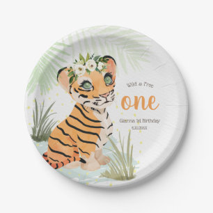 Jungle Wild & Free Floral 1. Geburtstag Tiger Pappteller