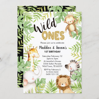 Jungle Wild Ones 1. Geburtstag Einladung Twins
