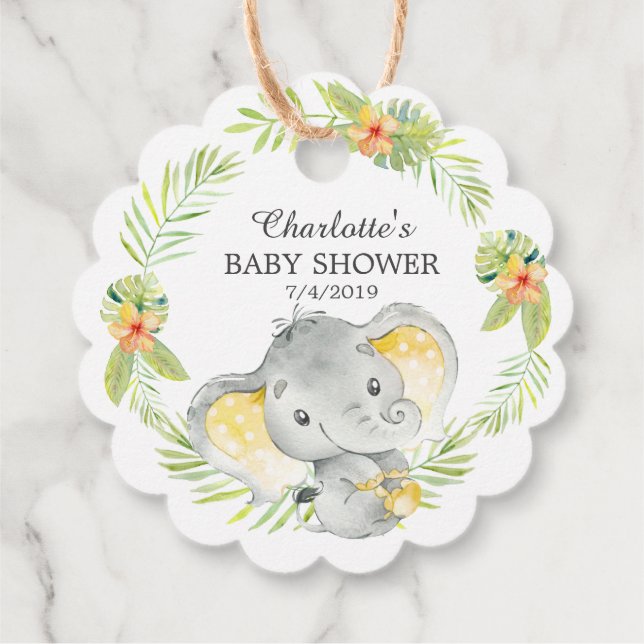 Jungle Yellow Elephant Baby Dusche Gefallen Gesche Geschenkanhänger (Rückseite)