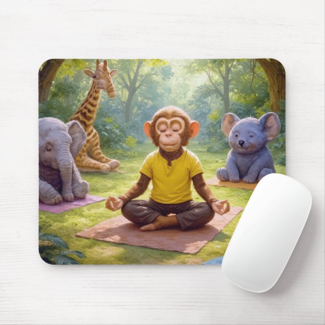 Jungle Yoga Class mit Niedlichen Tieren Mousepad (Mit Mouse)