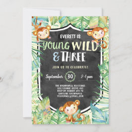 Jungle Young Wild und Three Birthday Party Einladung