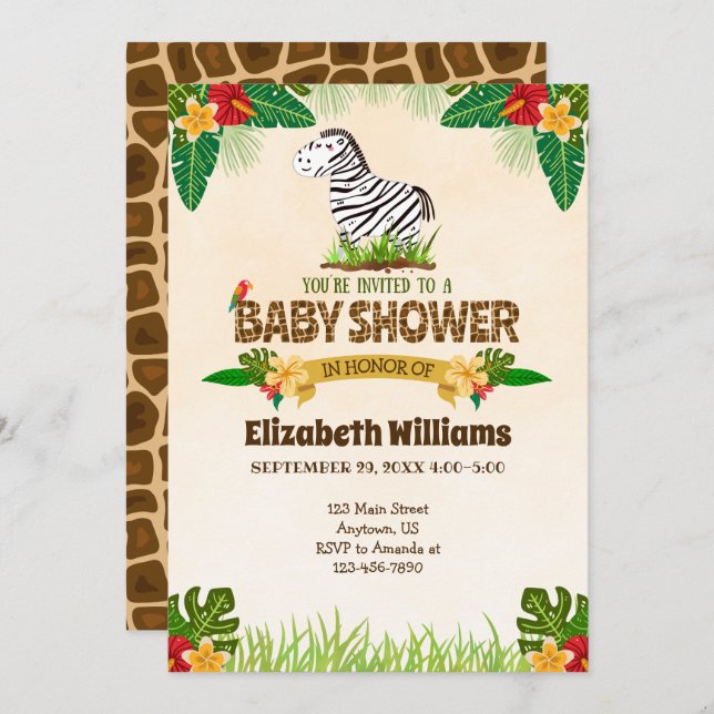Jungle Zebra Baby Shower Einladung (Vorne/Hinten)