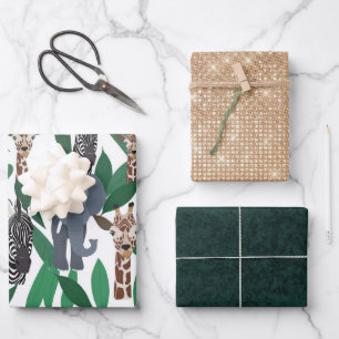 Jungle Zebra Elephant Giraffe Safari Tiere Geschenkpapier Set