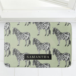 Jungle Zebra Wild Pattern & Personalized Name Badematte