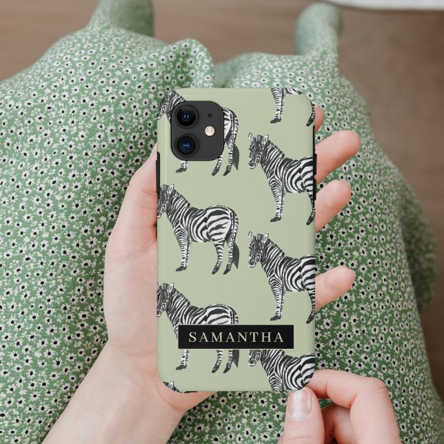 Jungle Zebra Wild Pattern & Personalized Name Case-Mate iPhone Hülle (Von Creator hochgeladen)