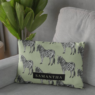 Jungle Zebra Wild Pattern & Personalized Name Dekokissen