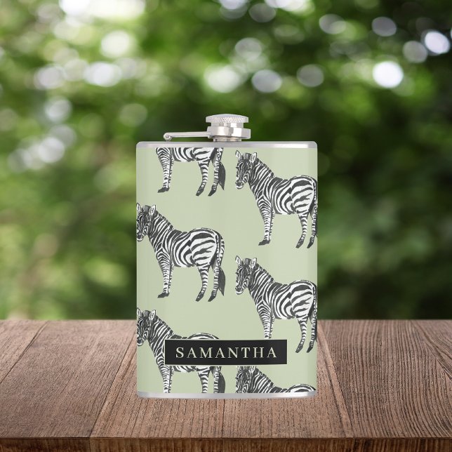 Jungle Zebra Wild Pattern & Personalized Name Flachmann (Von Creator hochgeladen)