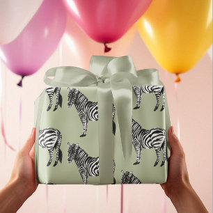Jungle Zebra Wild Pattern & Personalized Name Geschenkpapier