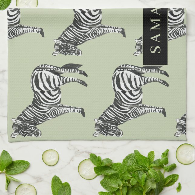Jungle Zebra Wild Pattern & Personalized Name Geschirrtuch (Gefaltet)