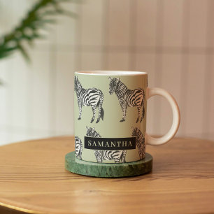 Jungle Zebra Wild Pattern & Personalized Name Kaffeetasse