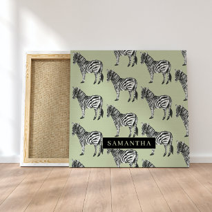 Jungle Zebra Wild Pattern & Personalized Name Leinwanddruck